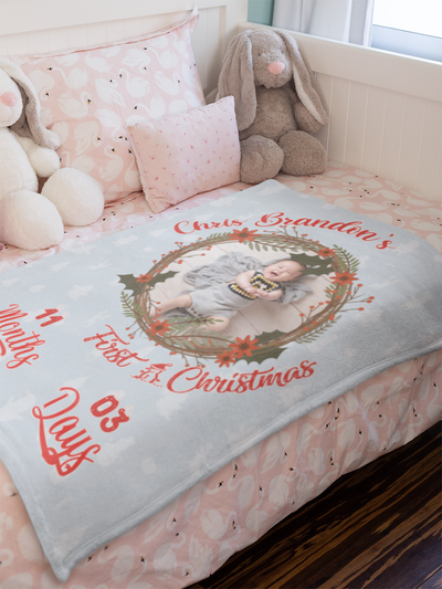 Baby's First Christmas - Personalized Custom Photo Fleece Blanket