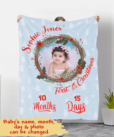 Baby's First Christmas - Personalized Custom Photo Fleece Blanket